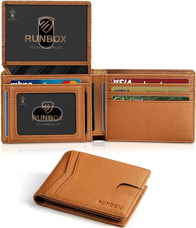 A classic leather cardholder with multiple card slots, shown in a rich brown color.