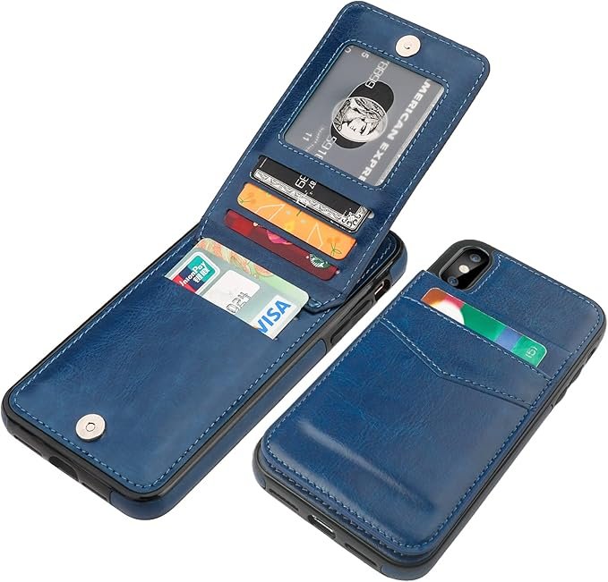 A sleek black iPhone XS Cardholder Max Case with a built-in slot for cards.