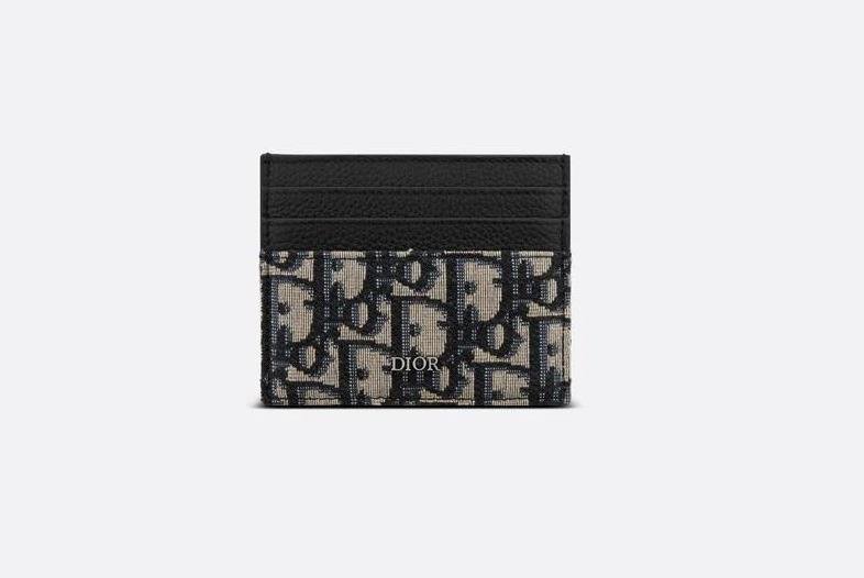 Dior card holder in black leather with logo embossed on front