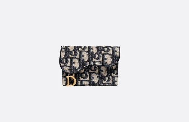 Stylish Dior card holder with embossed logo in black leather