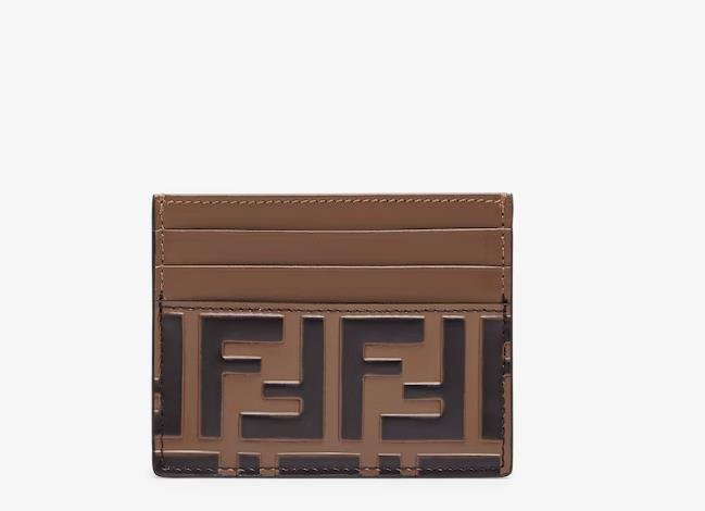 Fendi card holder in black leather with logo embossed on front