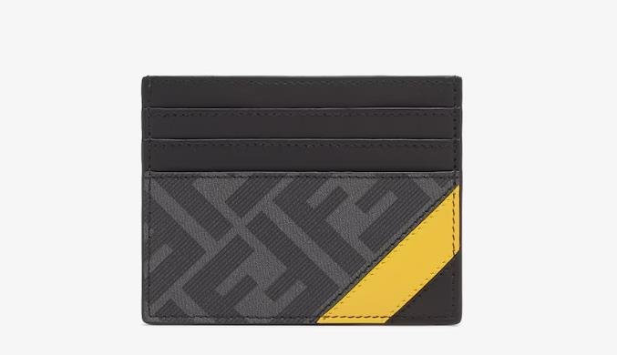 Fendi card holder in red leather with gold hardware and embossed logo on front