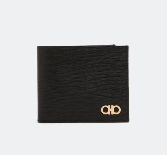 Luxurious Ferragamo card holder in classic black leather with elegant stitching details