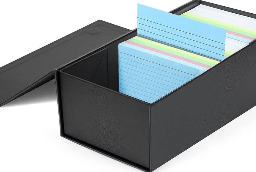 Index card holder with alphabetical tabs for easy organization