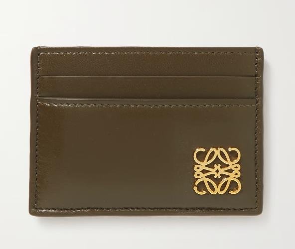 Elegant Loewe card holder in smooth tan leather with minimalist design