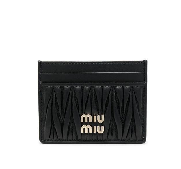 Miu Miu card holder in pink leather with silver logo embellishment