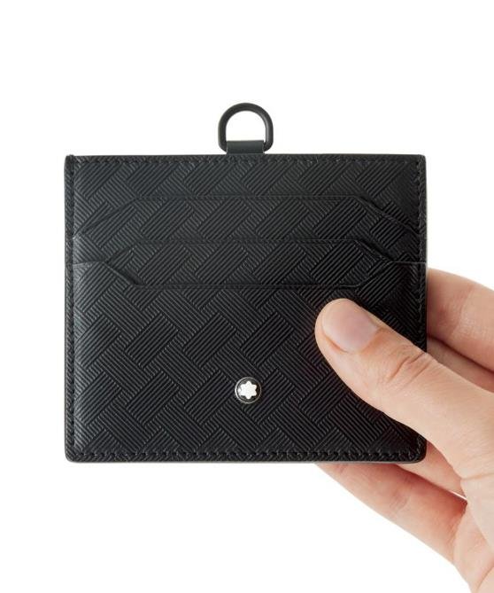 Elegant Montblanc card holder in classic black leather with embossed emblem