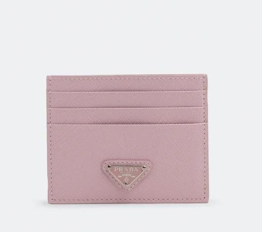 Fashionable pink card holder with sleek design and multiple card slots