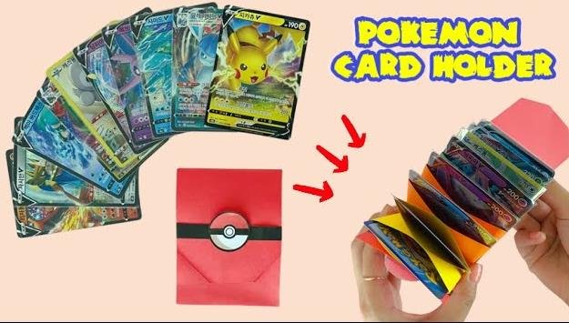 Image of a Pokemon card holder with a colorful design and slots for organizing cards