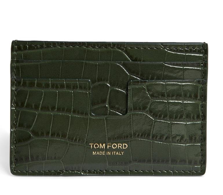 Tom Ford black leather card holder with gold logo embossing