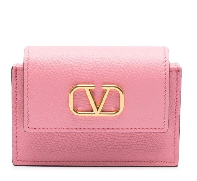 Valentino red leather card holder with gold-tone logo embellishment