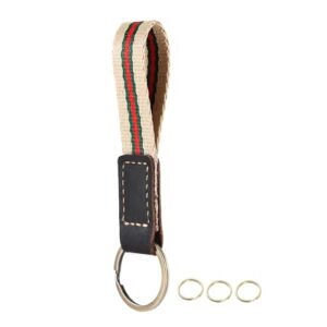 UpLook Nylon & Leather Key Chain, Striped Lanyard Keychain with 3 Key…