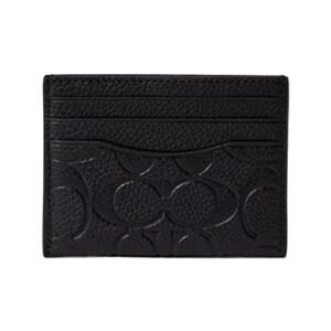 Coach Flat Card Case in Signature Leather, Black, One Size