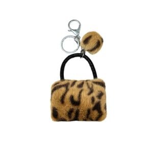 ELVRLA Elegant Classical Mini Leopard Handbag Shape Keychain Soft Plush ball Key…