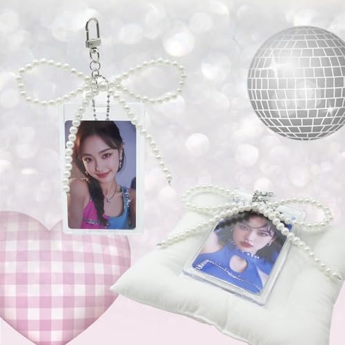 LQTIIITQL 2 Sets Photocard Holder with Pearl Bow Keychain Charm Badge Holders… - Image 4