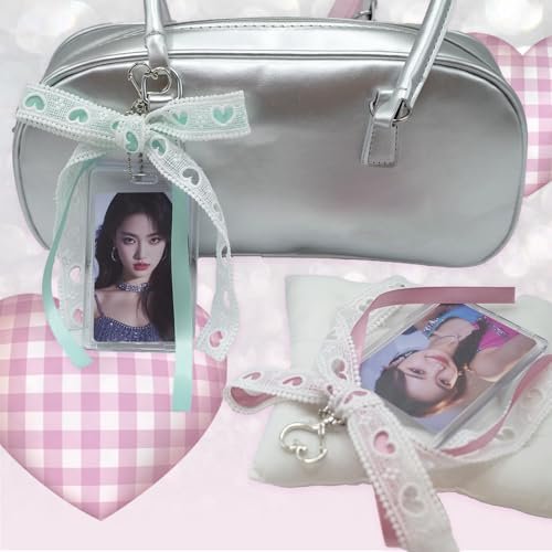 2 Sets Photocard Holder with Ribbon Bow Keychain Charm Badge Holders Cute,Transparent… - Image 5