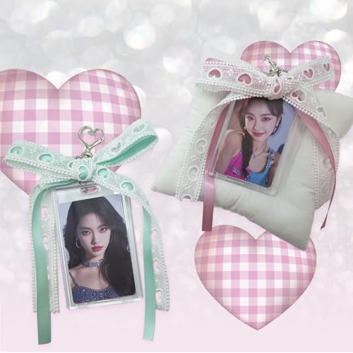 2 Sets Photocard Holder with Ribbon Bow Keychain Charm Badge Holders Cute,Transparent… - Image 2