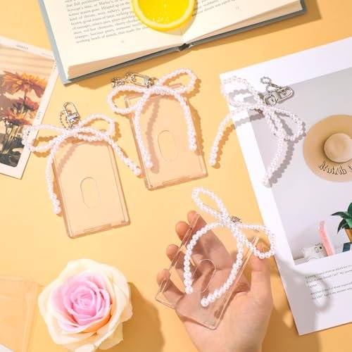 Landical 4 Sets Photocard Holder with Pearl Bow Keychain Acrylic Photocard Holder… - Image 4
