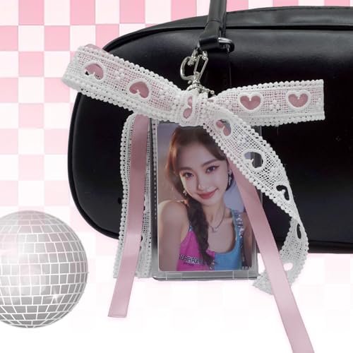 2 Sets Photocard Holder with Ribbon Bow Keychain Charm Badge Holders Cute,Transparent… - Image 4