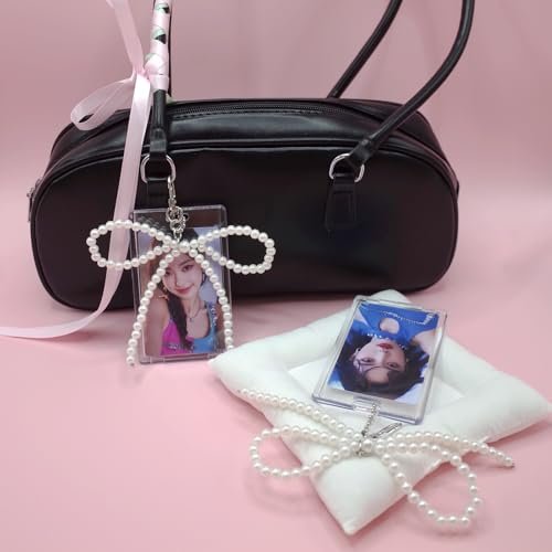 LQTIIITQL 2 Sets Photocard Holder with Pearl Bow Keychain Charm Badge Holders… - Image 2