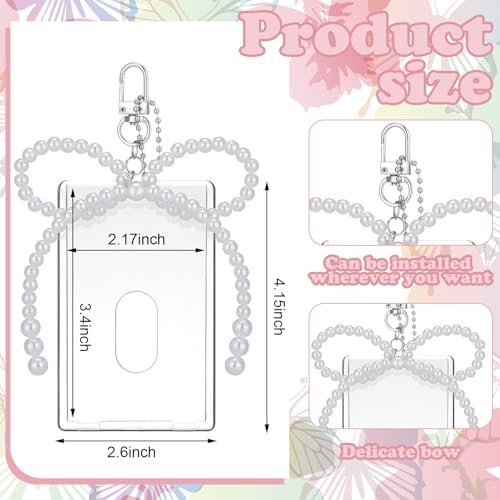 Landical 4 Sets Photocard Holder with Pearl Bow Keychain Acrylic Photocard Holder… - Image 2