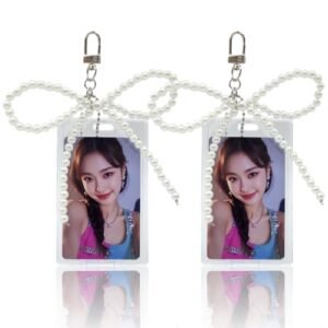 LQTIIITQL 2 Sets Photocard Holder with Pearl Bow Keychain Charm Badge Holders…