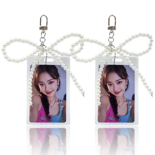 LQTIIITQL 2 Sets Photocard Holder with Pearl Bow Keychain Charm Badge Holders…