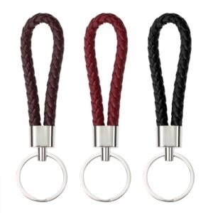 PPhtony Braided Leather Key Fob Car Keychain Ring Woven Strap Keychain Accessories…