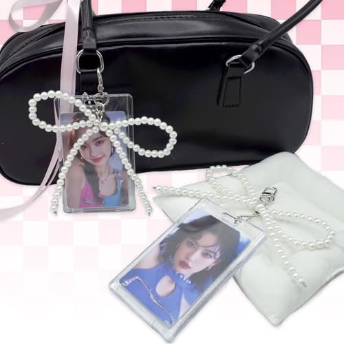 LQTIIITQL 2 Sets Photocard Holder with Pearl Bow Keychain Charm Badge Holders… - Image 6