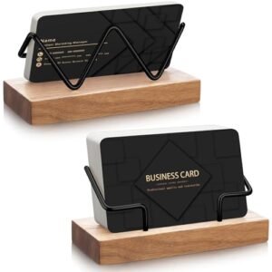 Amyhill 2 Pieces Wood Business Card Holder for Desk Wooden Business Card…