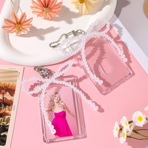 Landical 4 Sets Photocard Holder with Pearl Bow Keychain Acrylic Photocard Holder… - Image 3