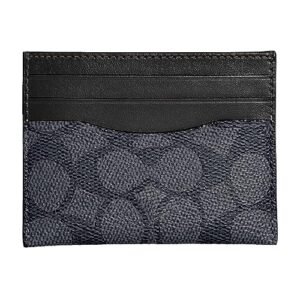 Coach Flat Card Case in Signature, Charcoal/Black, One Size