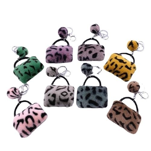 ELVRLA Elegant Classical Mini Leopard Handbag Shape Keychain Soft Plush ball Key… - Image 5