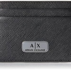 Armani Exchange Plate Logo Saffiano Leather Card Holder, Black