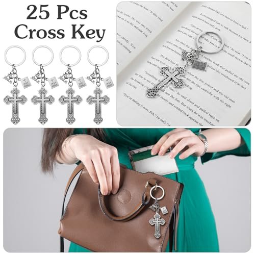 AojSup 25 Pcs Cross Key Chains Bulk, Jesus Christian Cross Keychain, Holy… - Image 3