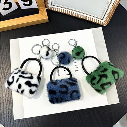 ELVRLA Elegant Classical Mini Leopard Handbag Shape Keychain Soft Plush ball Key… - Image 3