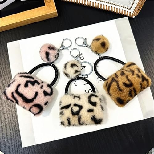 ELVRLA Elegant Classical Mini Leopard Handbag Shape Keychain Soft Plush ball Key… - Image 4