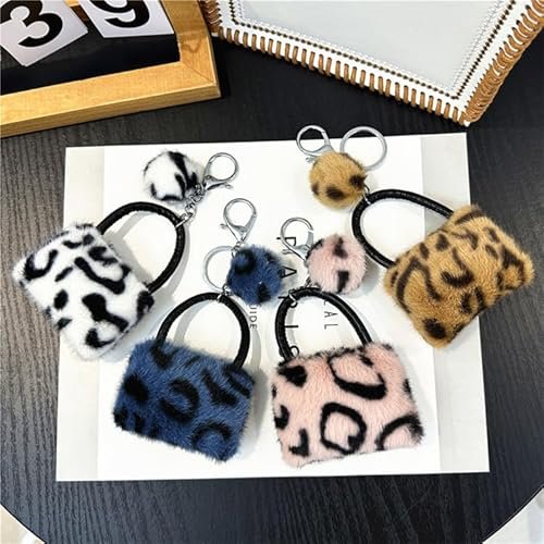 ELVRLA Elegant Classical Mini Leopard Handbag Shape Keychain Soft Plush ball Key… - Image 2